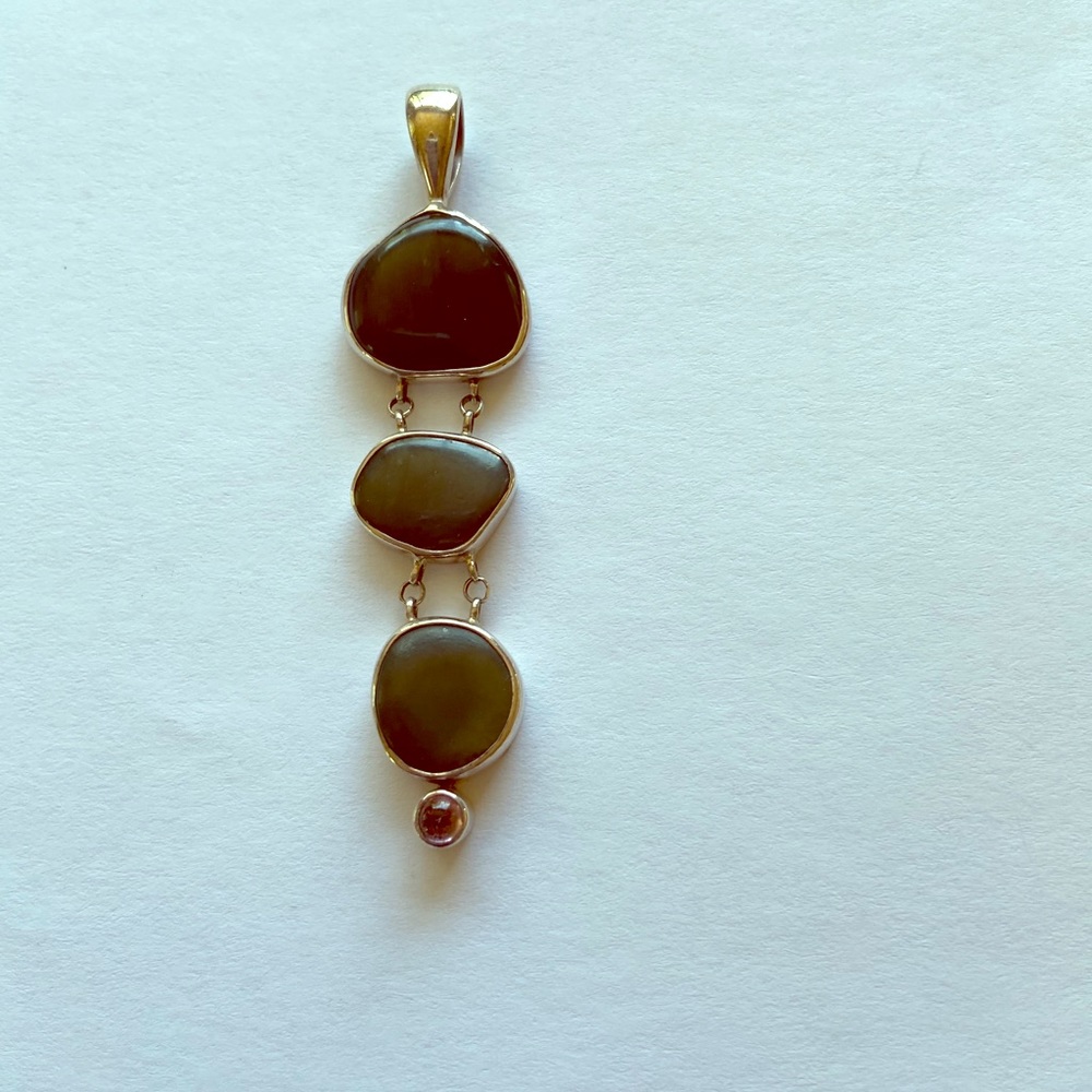 Monterey jade three stone pendant
